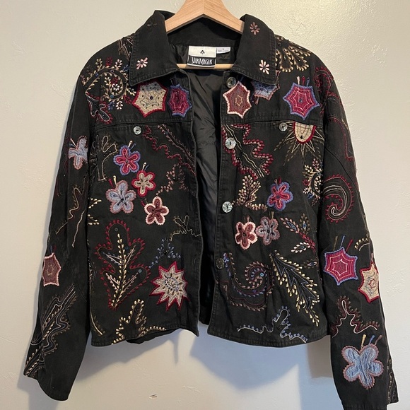 Yak Magik Jacket Black Floral Embellished Silk Patchwork 100% Cotton - Picture 2 of 11